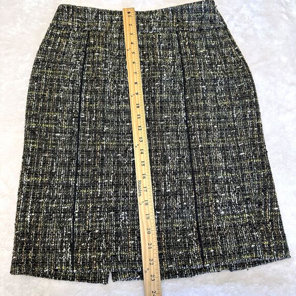 Eccoci Womens Green Black Tweed Double Slits Lined Knee-Length Pencil Skirt Sz 6 - Picture 7 of 10